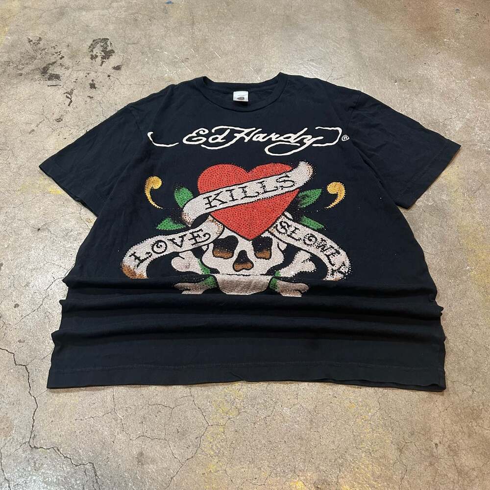 Ed Hardy Love Kills Slowly Rhinestone Graphic Black T-Shirt